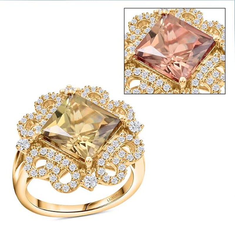 Certified & Appraised Luxoro AAA Turkizite and I2 Diamond 4.75 ctw Ring in 14K Yellow Gold (Size 10.0) 6.35 Grams