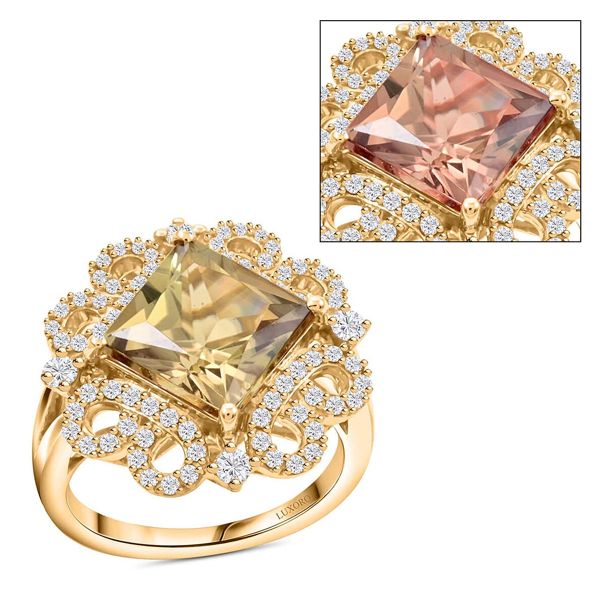Certified & Appraised Luxoro AAA Turkizite and I2 Diamond 4.75 ctw Ring in 14K Yellow Gold (Size 9.5) 6.35 Grams image number 0