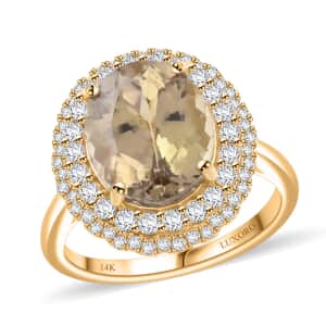 Certified & Appraised Luxoro 14K Yellow Gold AAA Turkizite and I2 Diamond Double Halo Ring (Size 10.0) 4.90 Grams 5.15 ctw