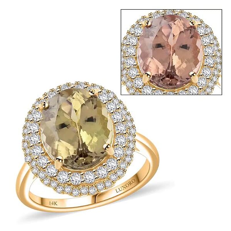 Certified & Appraised Luxoro AAA Turkizite and I2 Diamond 5.05 ctw Double Halo Ring in 14K Yellow Gold (Size 10.0) 4.90 Grams