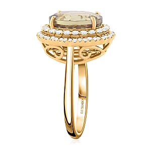 Certified & Appraised Luxoro AAA Turkizite and I2 Diamond 5.05 ctw Double Halo Ring in 14K Yellow Gold (Size 10.0) 4.90 Grams (Del. in 10-15 Days) 