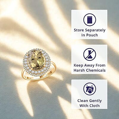 Certified & Appraised Luxoro AAA Turkizite and I2 Diamond 5.05 ctw Double Halo Ring in 14K Yellow Gold (Size 10.0) 4.90 Grams