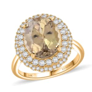 Certified & Appraised Luxoro AAA Turkizite and I2 Diamond 5.05 ctw Double Halo Ring in 14K Yellow Gold (Size 5.5) 4.90 Grams