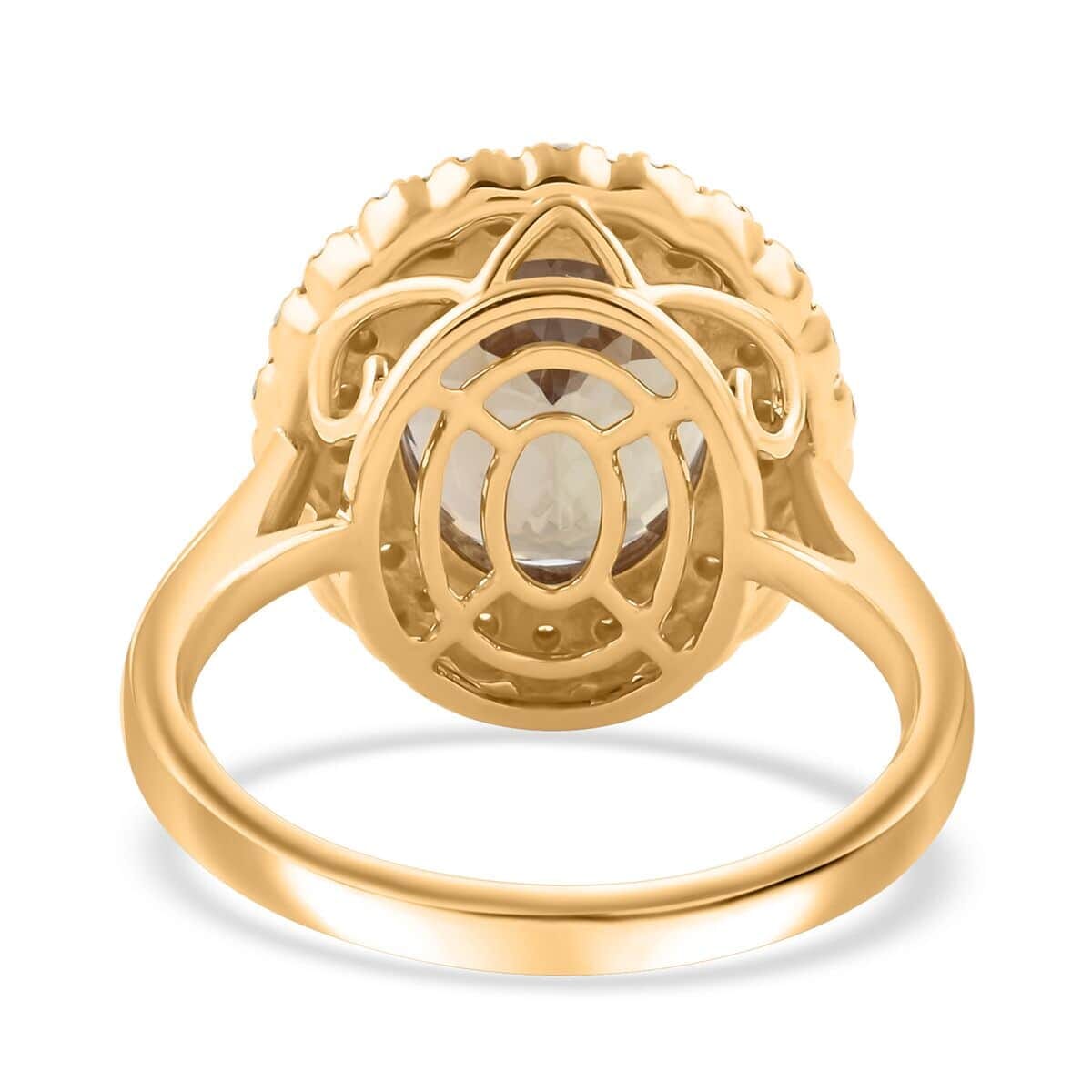 Certified & Appraised Luxoro AAA Turkizite and I2 Diamond 5.05 ctw Double Halo Ring in 14K Yellow Gold (Size 7.5) 4.90 Grams image number 3