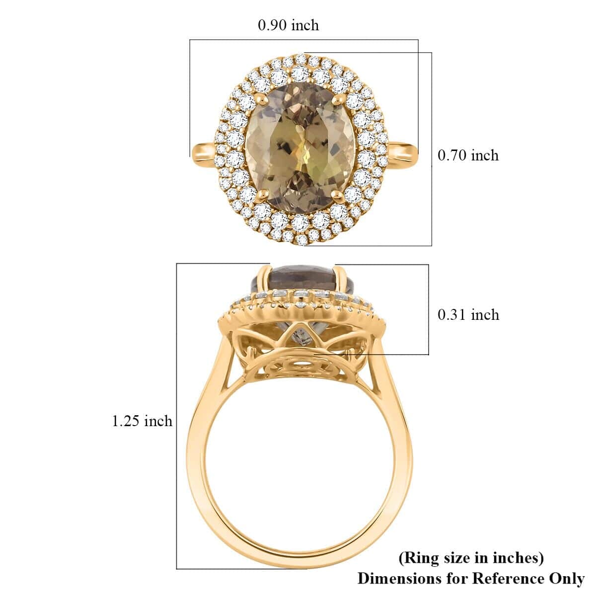 Certified & Appraised Luxoro AAA Turkizite and I2 Diamond 5.05 ctw Double Halo Ring in 14K Yellow Gold (Size 7.5) 4.90 Grams image number 4