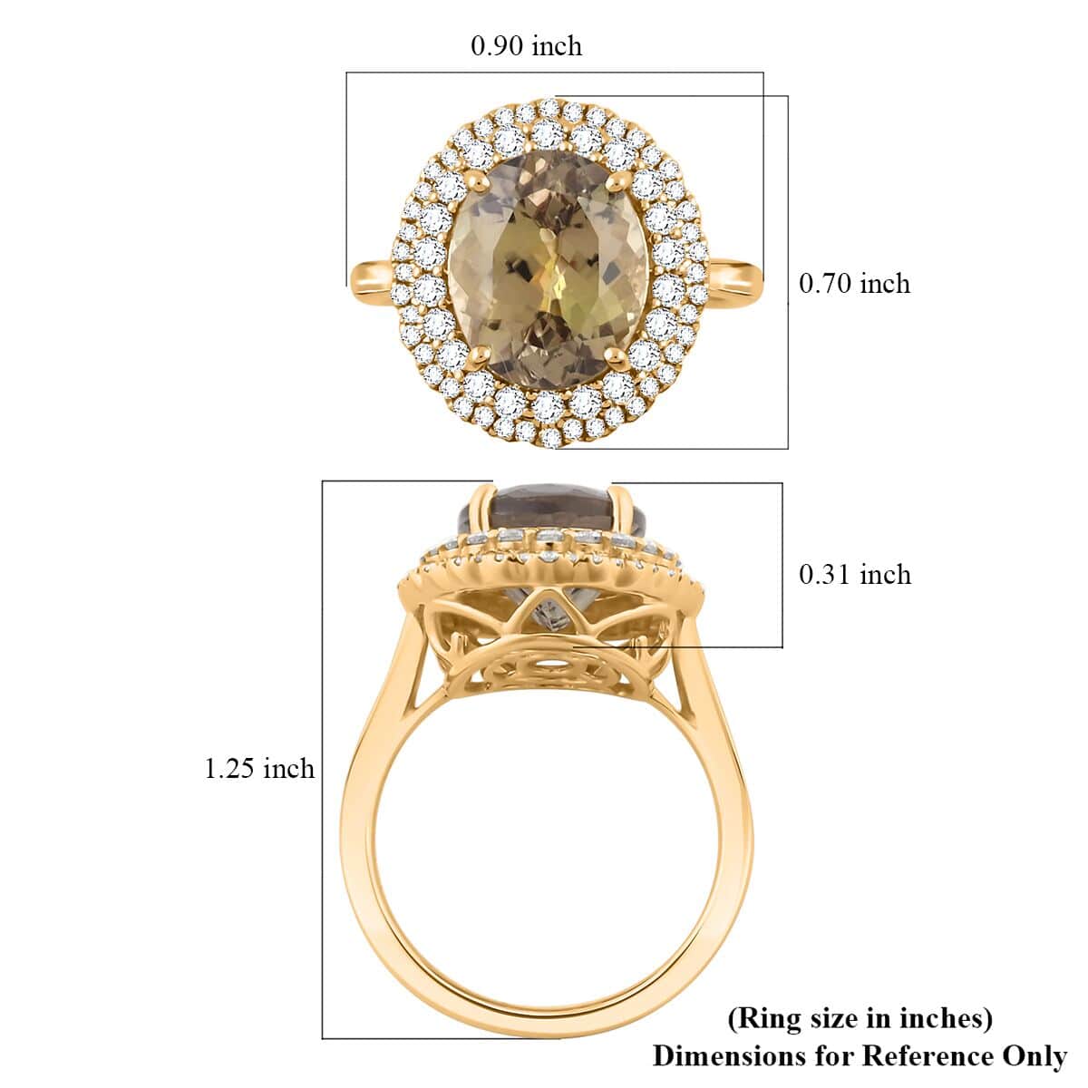 Certified & Appraised Luxoro AAA Turkizite and I2 Diamond 5.05 ctw Double Halo Ring in 14K Yellow Gold (Size 8.0) 4.90 Grams image number 4