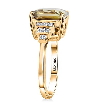Certified & Appraised Luxoro Asscher Cut AAA Turkizite and I2 Diamond 5.40 ctw Ring in 14K Yellow Gold (Size 10.0)
