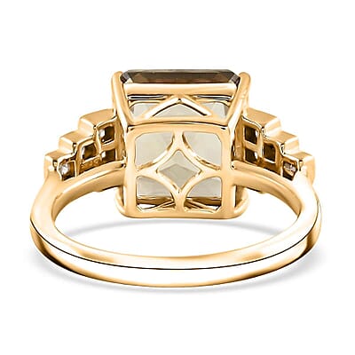 Certified & Appraised Luxoro Asscher Cut AAA Turkizite and I2 Diamond 5.40 ctw Ring in 14K Yellow Gold (Size 10.0)