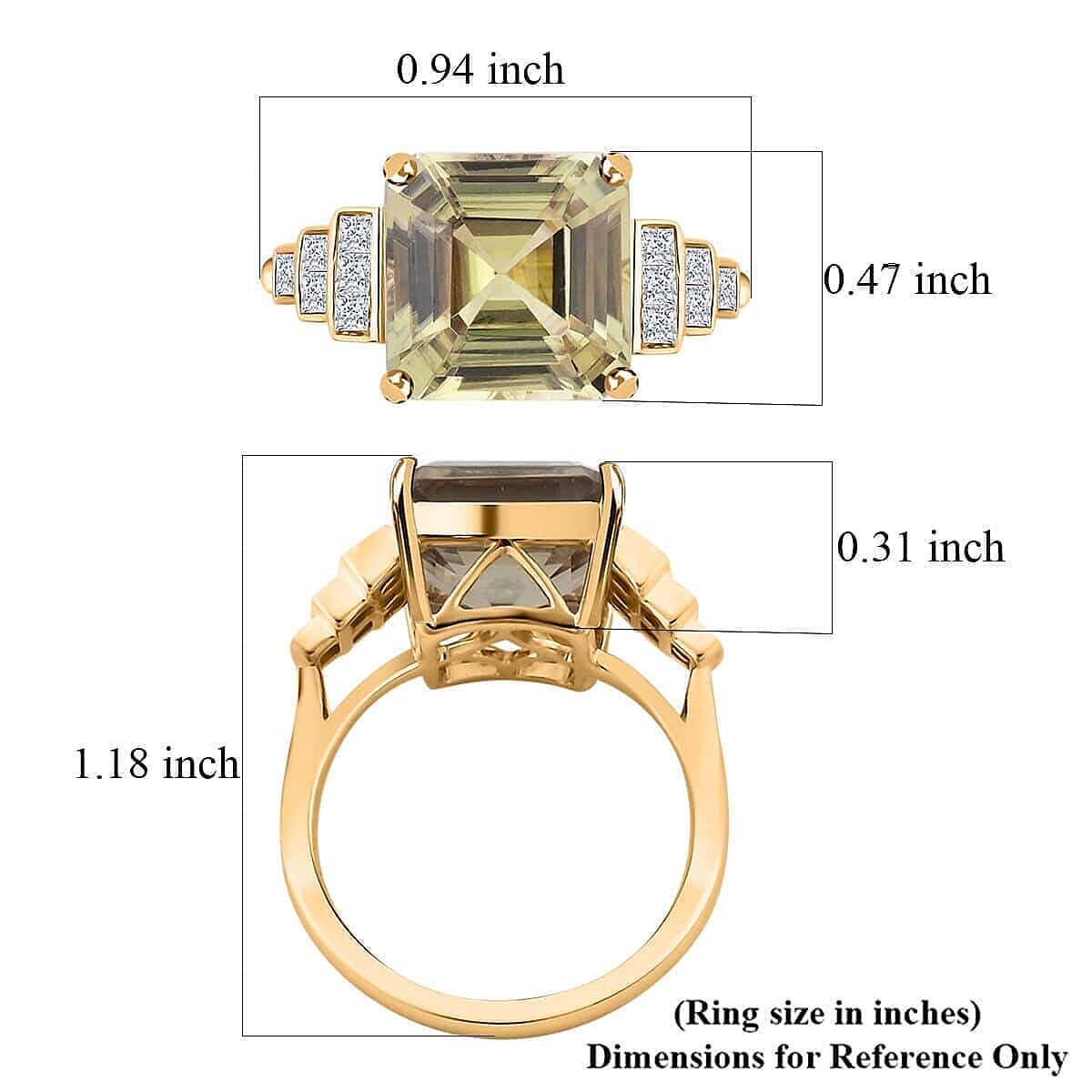 Certified & Appraised Luxoro Asscher Cut AAA Turkizite and I2 Diamond 5.40 ctw Ring in 14K Yellow Gold (Size 10.0)