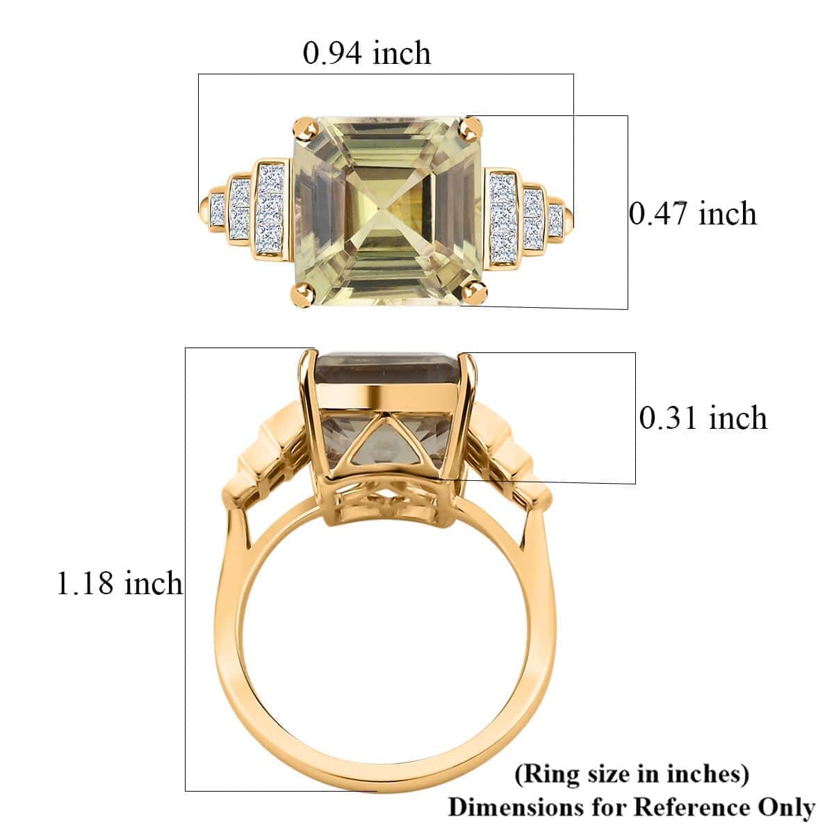 Certified & Appraised Luxoro Asscher Cut AAA Turkizite and I2 Diamond 5.40 ctw Ring in 14K Yellow Gold (Size 10.0) image number 4