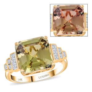 Certified & Appraised Luxoro Asscher Cut AAA Turkizite and I2 Diamond 5.40 ctw Ring in 14K Yellow Gold (Size 8.0)
