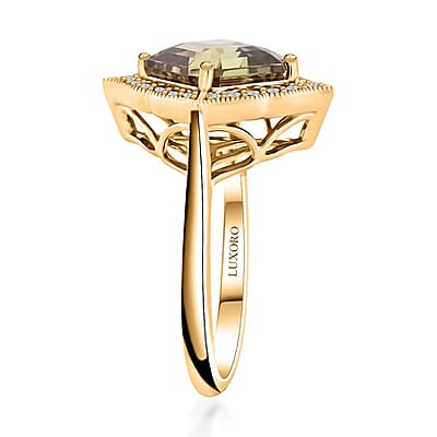 Certified & Appraised Luxoro Asscher Cut AAA Turkizite and I2 Diamond 4.55 ctw Ring in 14K Yellow Gold (Size 10.0) 4.63 Grams