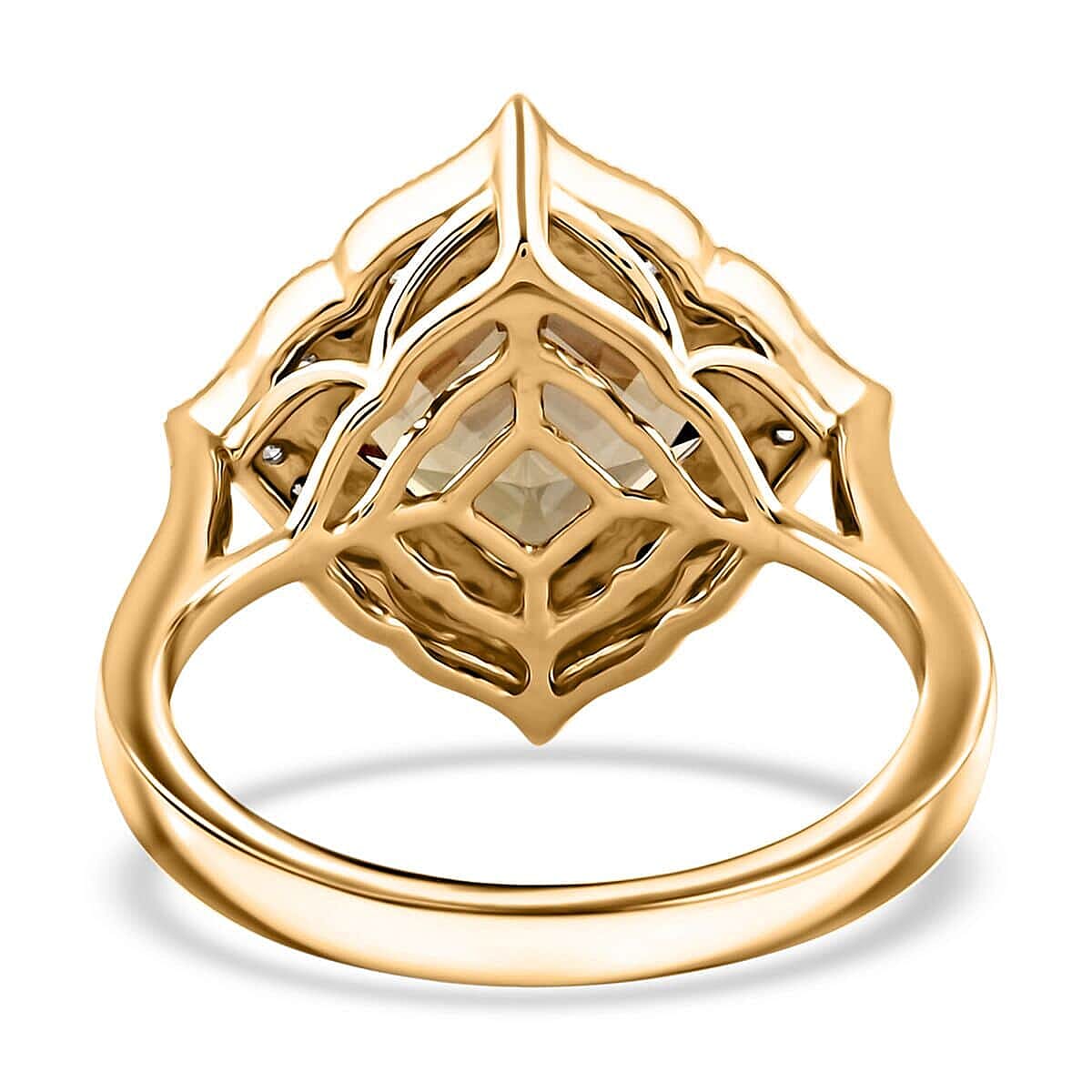 Certified & Appraised Luxoro Asscher Cut AAA Turkizite and I2 Diamond 4.55 ctw Ring in 14K Yellow Gold (Size 10.0) 4.63 Grams