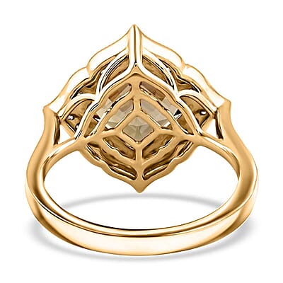 Certified & Appraised Luxoro Asscher Cut AAA Turkizite and I2 Diamond 4.55 ctw Ring in 14K Yellow Gold (Size 10.0) 4.63 Grams