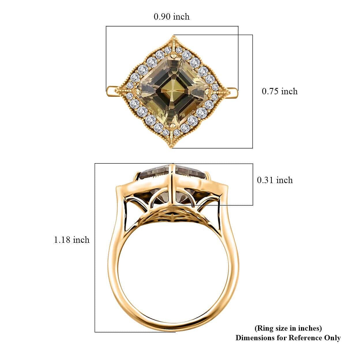 Certified & Appraised Luxoro Asscher Cut AAA Turkizite and I2 Diamond 4.55 ctw Ring in 14K Yellow Gold (Size 10.0) 4.63 Grams