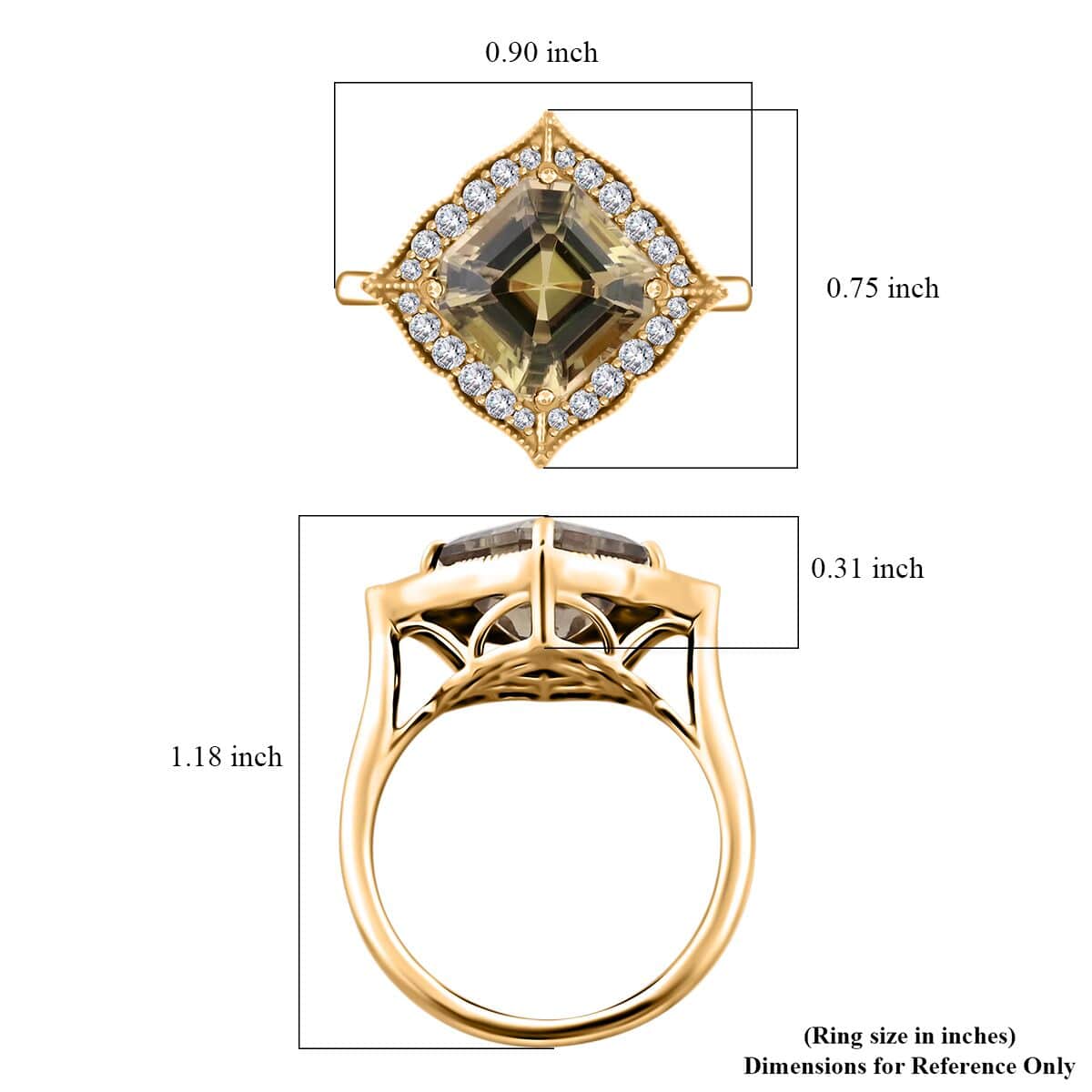 Certified & Appraised Luxoro 14K Yellow Gold Asscher Cut AAA Turkizite and I2 Diamond Ring (Size 10.0) 4.63 Grams 4.55 ctw image number 4