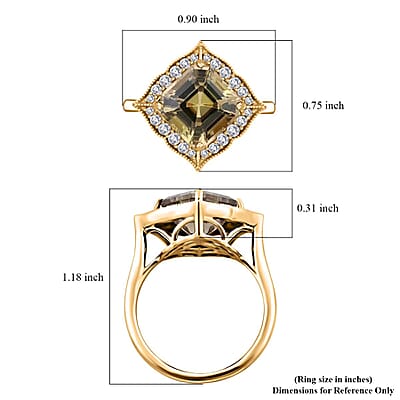 Certified & Appraised Luxoro Asscher Cut AAA Turkizite and I2 Diamond 4.55 ctw Ring in 14K Yellow Gold (Size 10.0) 4.63 Grams