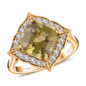 Certified & Appraised Luxoro Asscher Cut AAA Turkizite and I2 Diamond 4.55 ctw Ring in 14K Yellow Gold (Size 6.0) 4.63 Grams