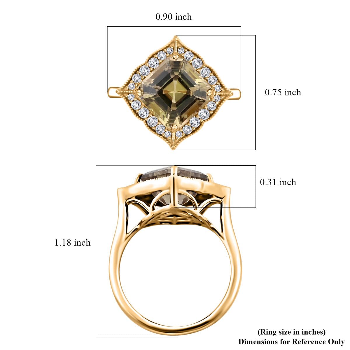 Certified & Appraised Luxoro Asscher Cut AAA Turkizite and I2 Diamond 4.55 ctw Ring in 14K Yellow Gold (Size 6.0) 4.63 Grams image number 4
