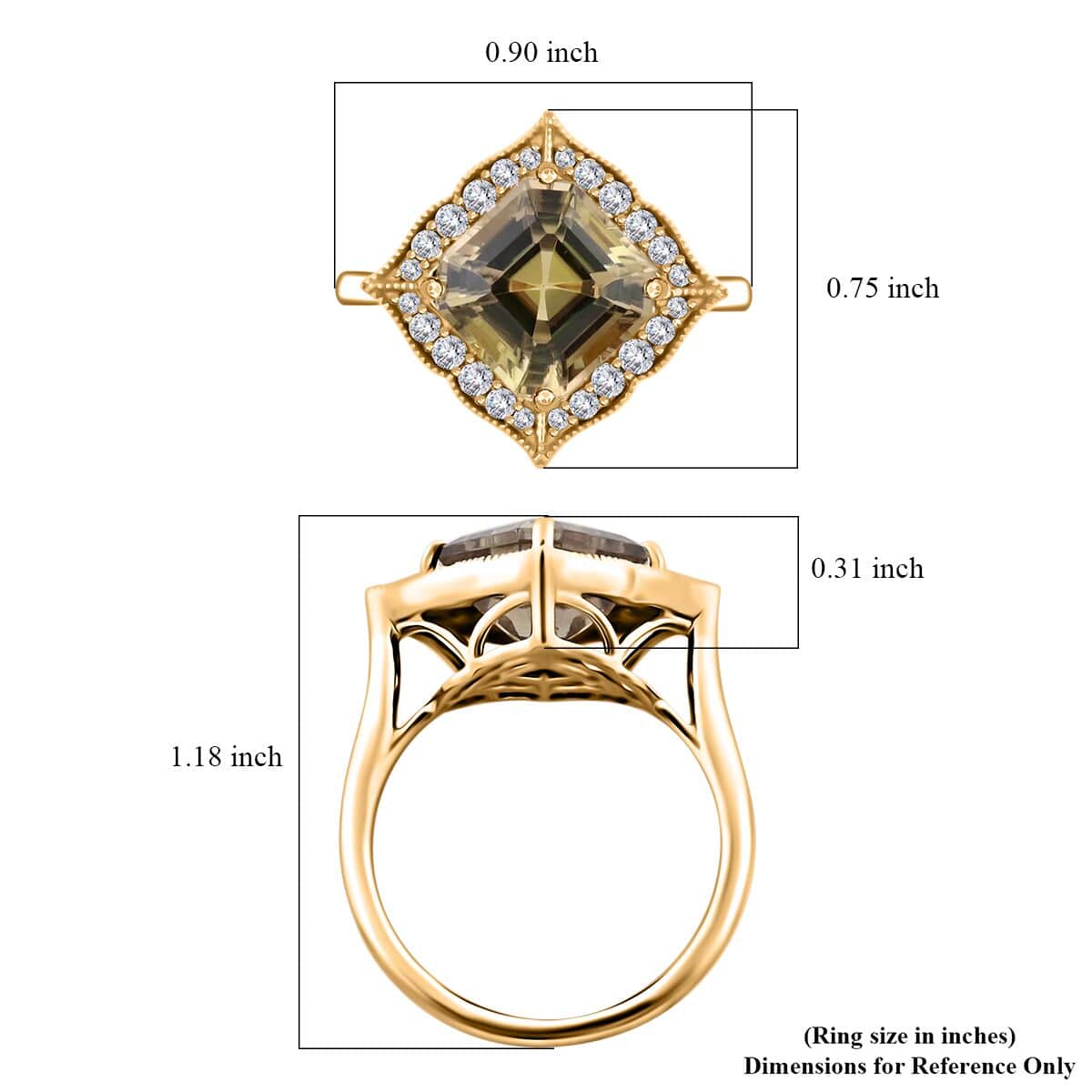 Certified & Appraised Luxoro 14K Yellow Gold Asscher Cut AAA Turkizite and I2 Diamond Ring (Size 7.0) 4.63 Grams 4.55 ctw image number 4