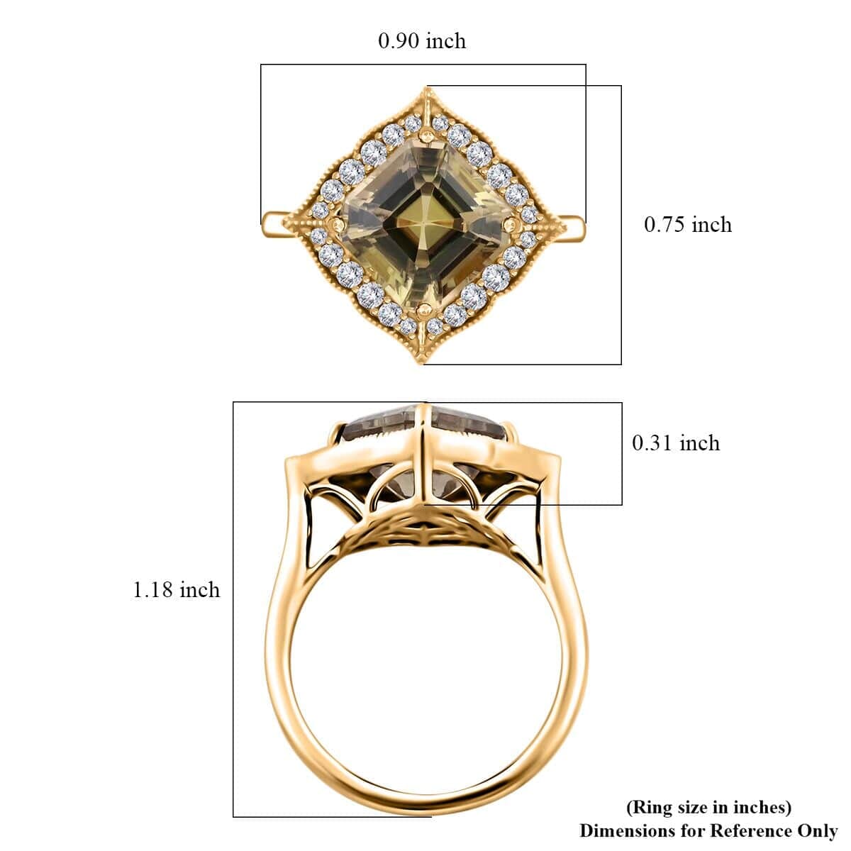 Certified & Appraised Luxoro Asscher Cut AAA Turkizite and I2 Diamond 4.55 ctw Ring in 14K Yellow Gold (Size 8.5) 4.63 Grams image number 4