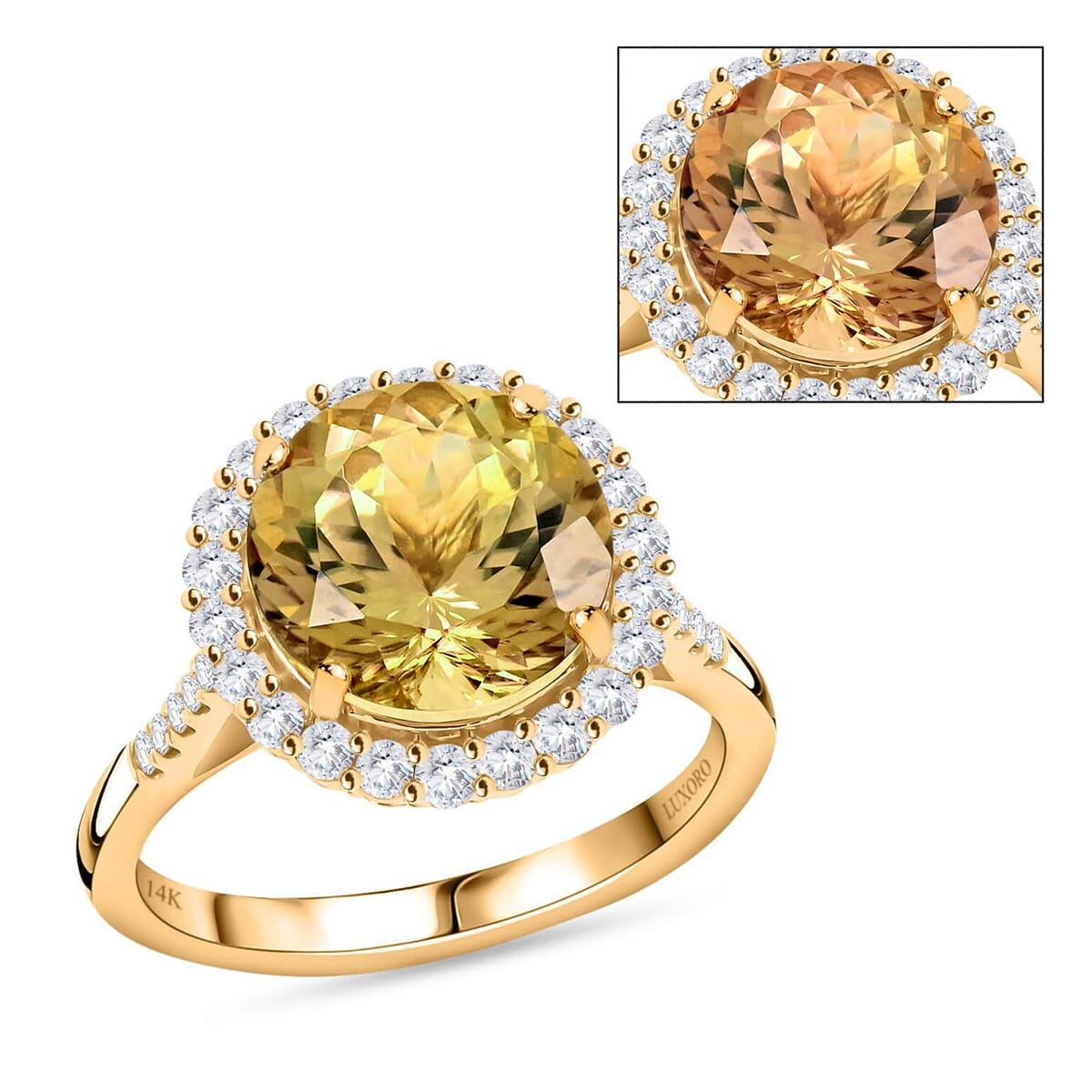 Certified & Appraised AAA Turkizite and I2 Diamond 5.25 ctw Halo Ring in 14K Yellow Gold (Size 7.0) 4.31 Grams (Del. in 10-15 Days)  image number 0