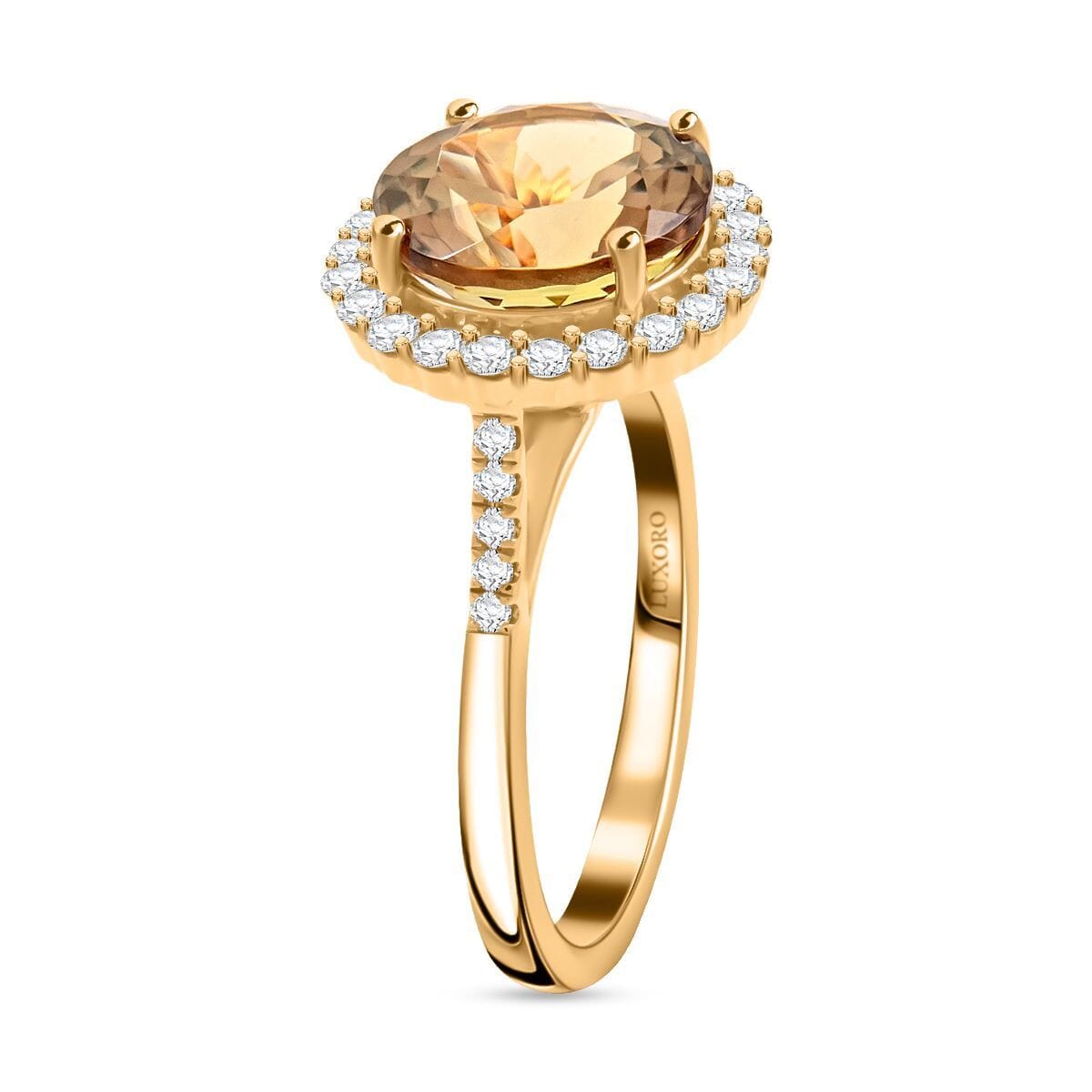 Certified & Appraised AAA Turkizite and I2 Diamond 5.25 ctw Halo Ring in 14K Yellow Gold (Size 7.0) 4.31 Grams (Del. in 10-15 Days)  image number 2