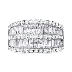 Simulated Diamond 6.95 ctw Ring in Rhodium Over Sterling Silver (Size 6.5)