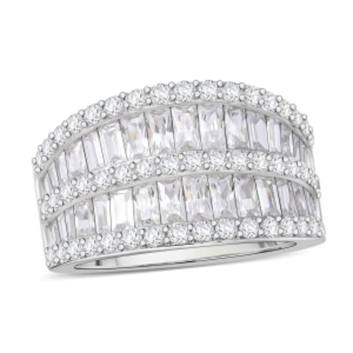 Simulated Diamond 6.95 ctw Ring in Rhodium Over Sterling Silver (Size 6.5) image number 2