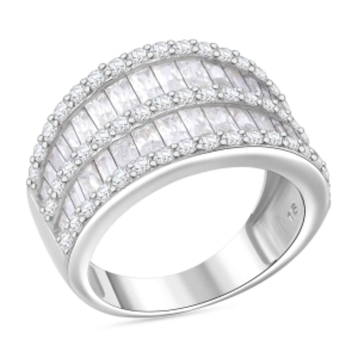 Simulated Diamond 6.95 ctw Ring in Rhodium Over Sterling Silver (Size 6.5) image number 3