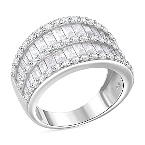 Simulated Diamond 6.95 ctw Ring in Rhodium Over Sterling Silver (Size 6.5)
