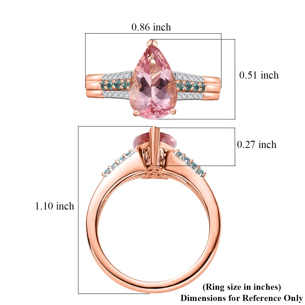 Luxoro 14K Rose Gold AAA Pink Morganite, Paraiba Tourmaline and G-H I2 Diamond Ring 4.25 Grams 2.30 ctw image number 5