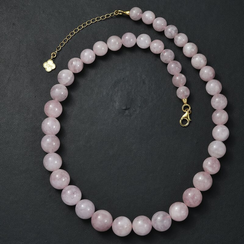 D'Joy Pink Morganite 360.00 ctw Beaded Necklace in 18K Vermeil Yellow Gold Over Sterling Silver 18 Inches