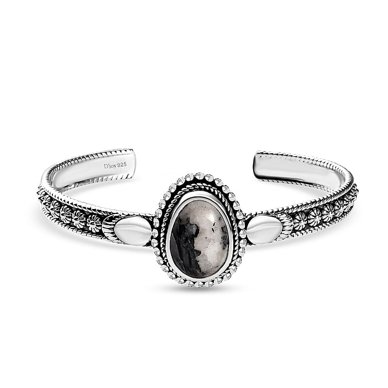 D'Joy Artisan Crafted White Buffalo 10.30 ctw Cuff Bracelet in Sterling Silver (7.25 In)