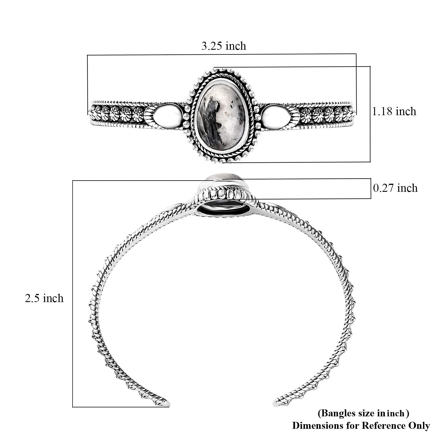 D'Joy Artisan Crafted White Buffalo 10.30 ctw Cuff Bracelet in Sterling Silver (7.25 In)