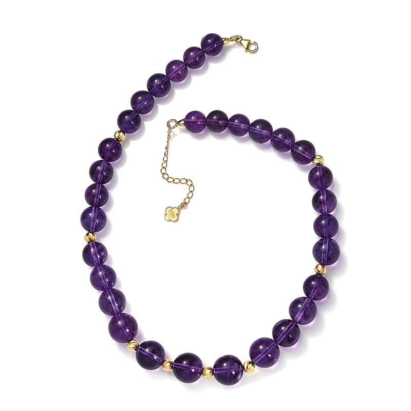 African Amethyst 380.00 ctw Beaded Necklace in 18K Vermeil Yellow Gold Over Sterling Silver 18-20 Inches