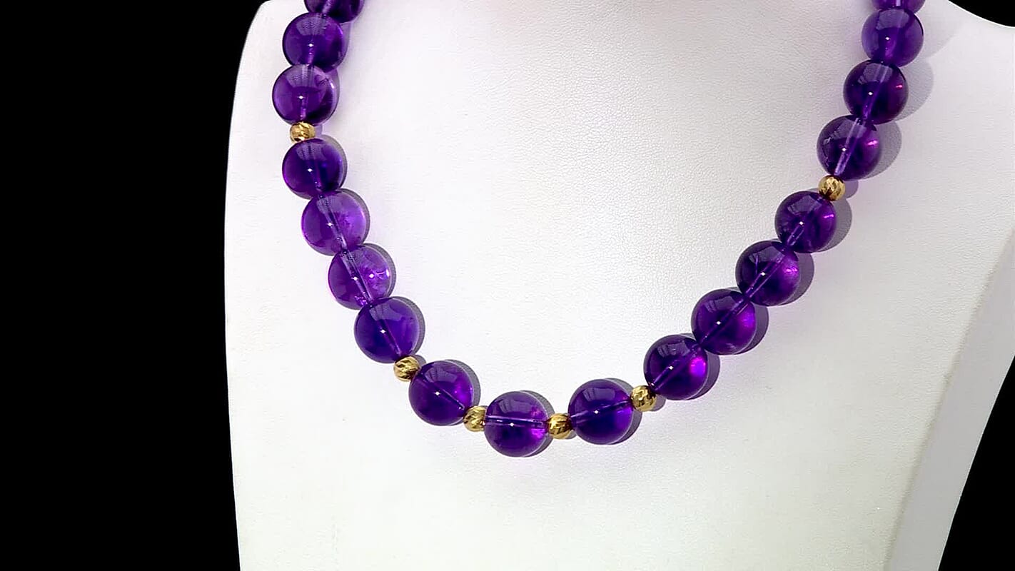African Amethyst 380.00 ctw Beaded Necklace in 18K Vermeil Yellow Gold Over Sterling Silver 18-20 Inches