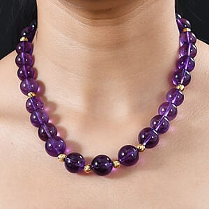 African Amethyst 380.00 ctw Beaded Necklace in 18K Vermeil Yellow Gold Over Sterling Silver 18-20 Inches