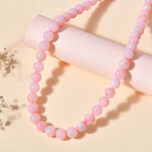 Pink Opal  Beads Necklace (Size - 18) in 18K YG Vermeil Sterling Silver 160.00 ctw