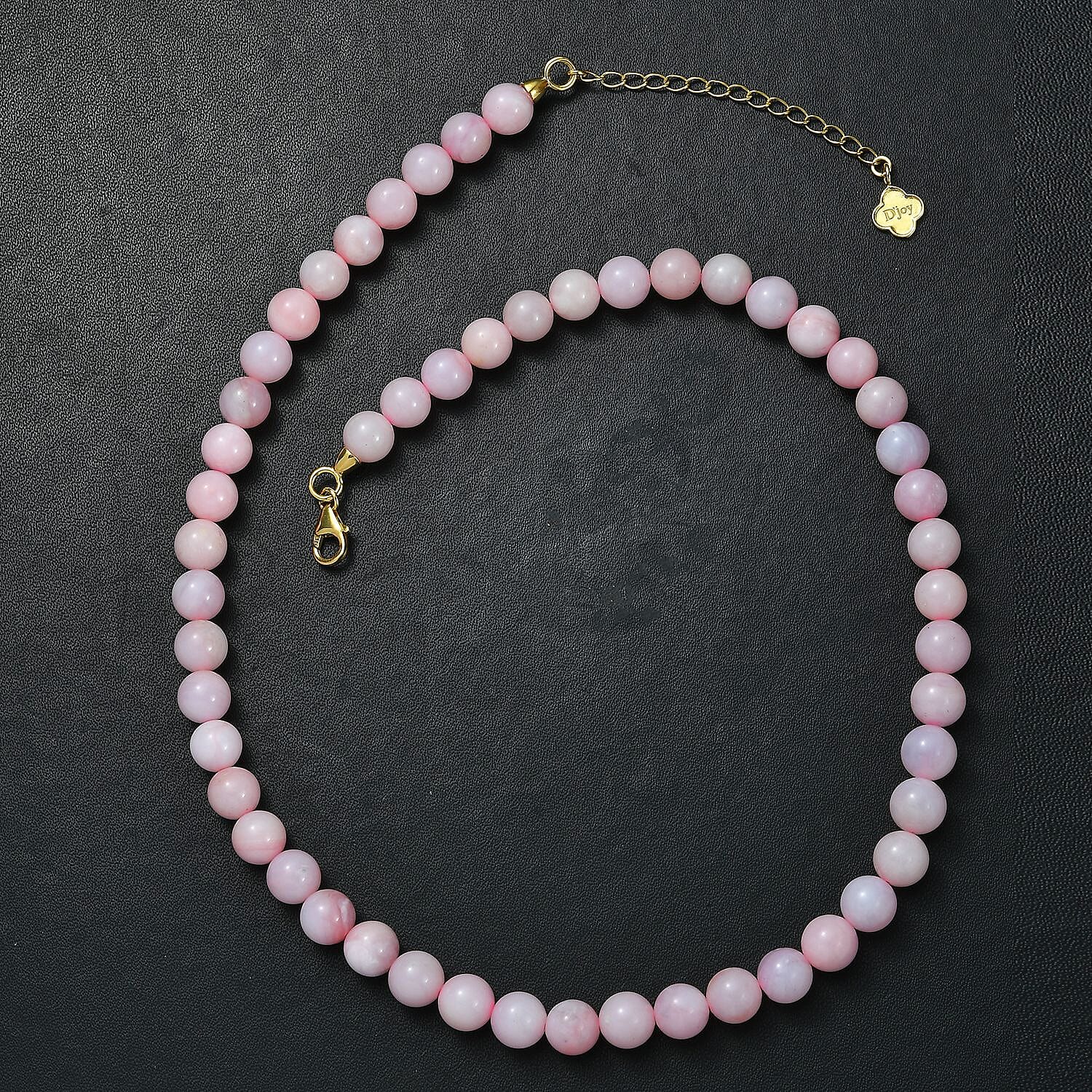 Pink Opal Beaded Graduated 160.00 ctw Necklace 18-20 Inches in 18K Vermeil Yellow Gold Over Sterling Silver 