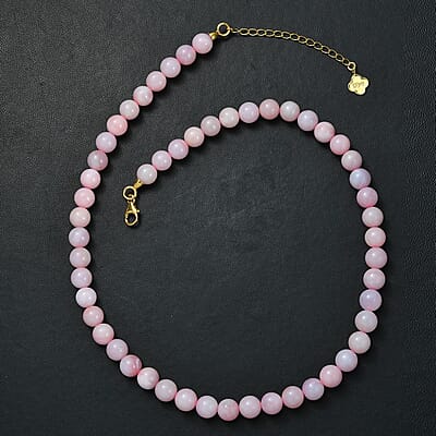 Pink Opal Beaded Graduated 160.00 ctw Necklace 18-20 Inches in 18K Vermeil Yellow Gold Over Sterling Silver 