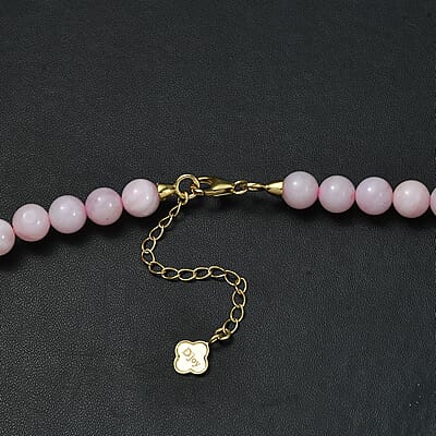Pink Opal Beaded Graduated 160.00 ctw Necklace 18-20 Inches in 18K Vermeil Yellow Gold Over Sterling Silver 