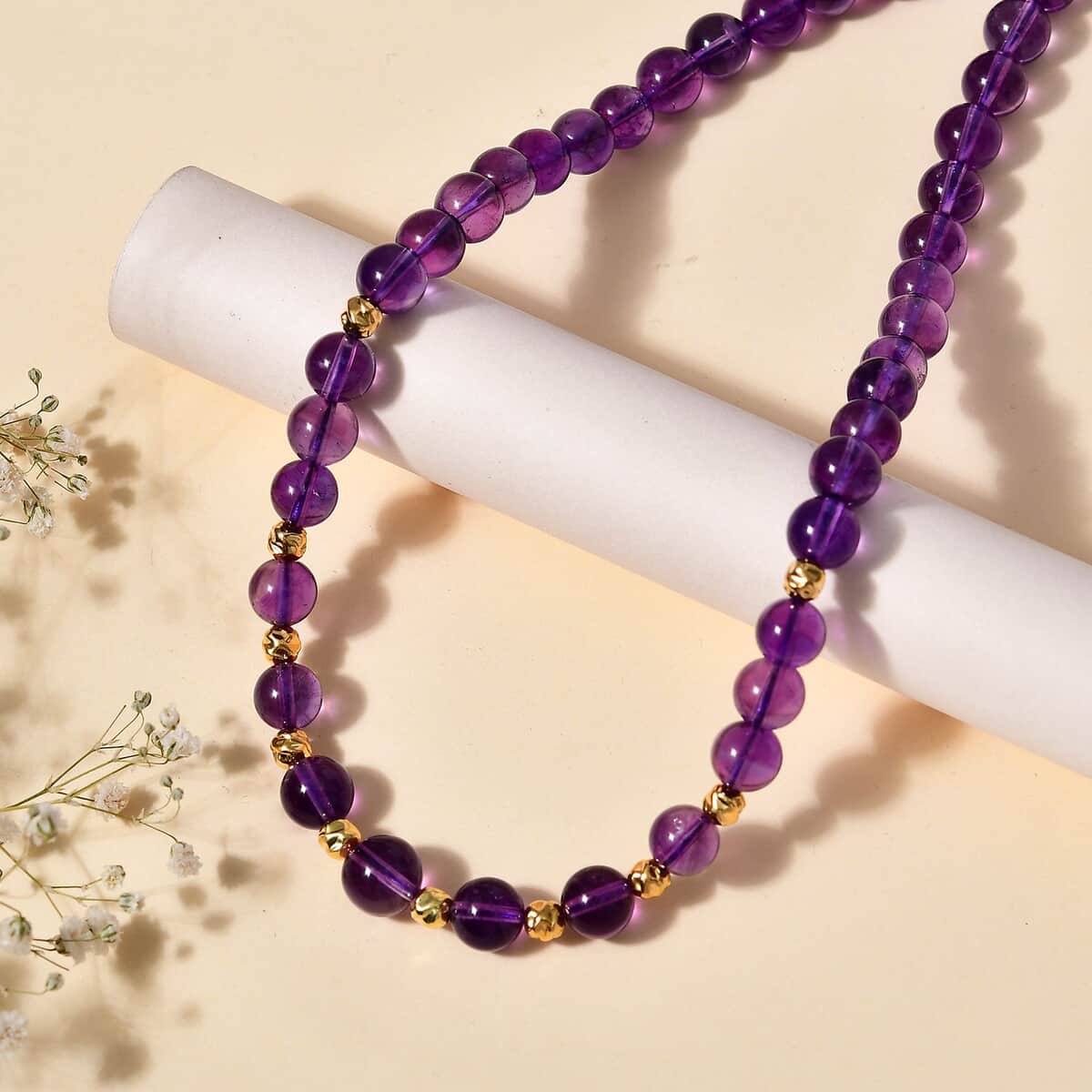 African Amethyst  Beads Necklace (Size - 18) in 18K YG Vermeil Sterling Silver 175.00 ctw image number 0