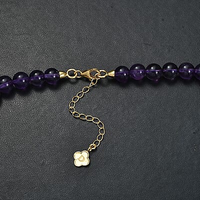 African Amethyst  Beads Necklace (Size - 18) in 18K YG Vermeil Sterling Silver 175.00 ctw
