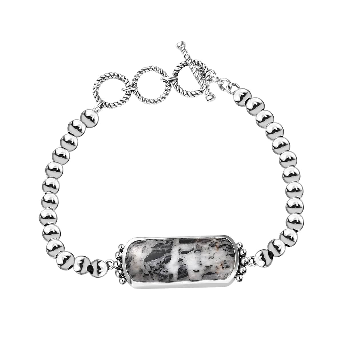 Artisan Crafted White Buffalo 23.85 ctw Toggle Clasp Bracelet in Sterling Silver (6.50-8.0In) image number 0