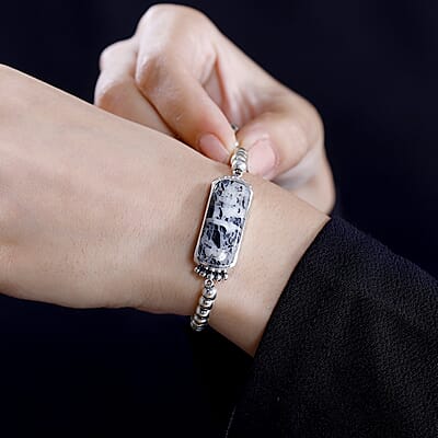 Artisan Crafted White Buffalo 23.85 ctw Toggle Clasp Bracelet in Sterling Silver (6.50-8.0In)