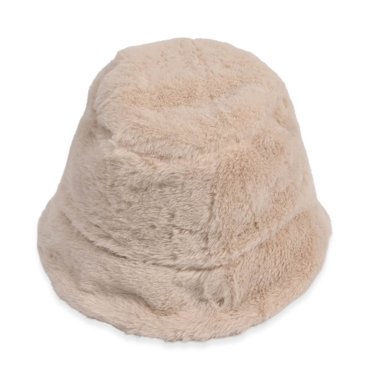 Set of 2 Beige Printed Faux Fur Bucket Hats image number 4