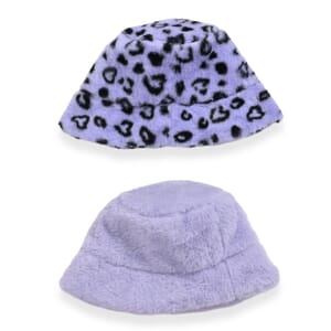 Set of 2 Purple Cheetah Printed Faux Fur Bucket Hats - One Size Fits Most