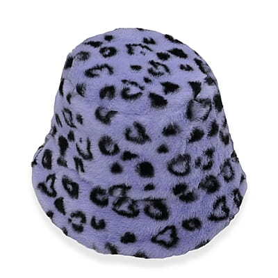 Set of 2 Purple Cheetah Printed Faux Fur Bucket Hats - One Size Fits Most
