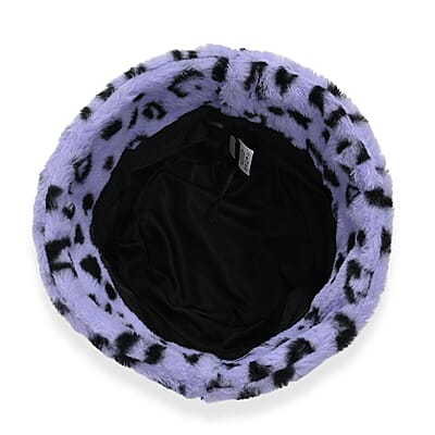 Set of 2 Purple Cheetah Printed Faux Fur Bucket Hats - One Size Fits Most